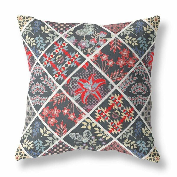 Palacedesigns 18 in. Patch Indoor & Outdoor Throw Pillow Black & Red PA3101298